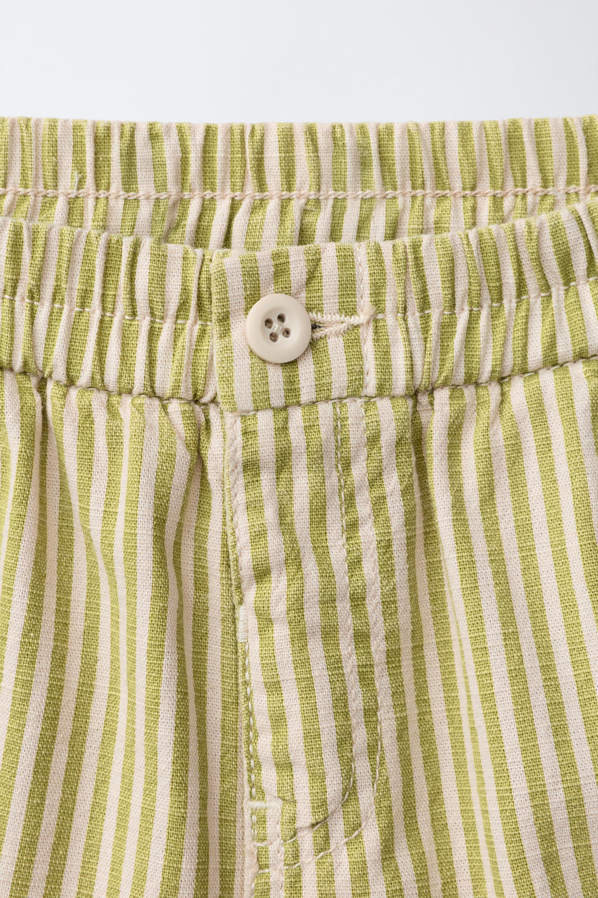 STRIPED COTTON LINEN SHORTS